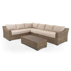 Hall Extra Large Modular Corner Sofa with Coffee Table in Brown Rattan - Italiancityfurniture