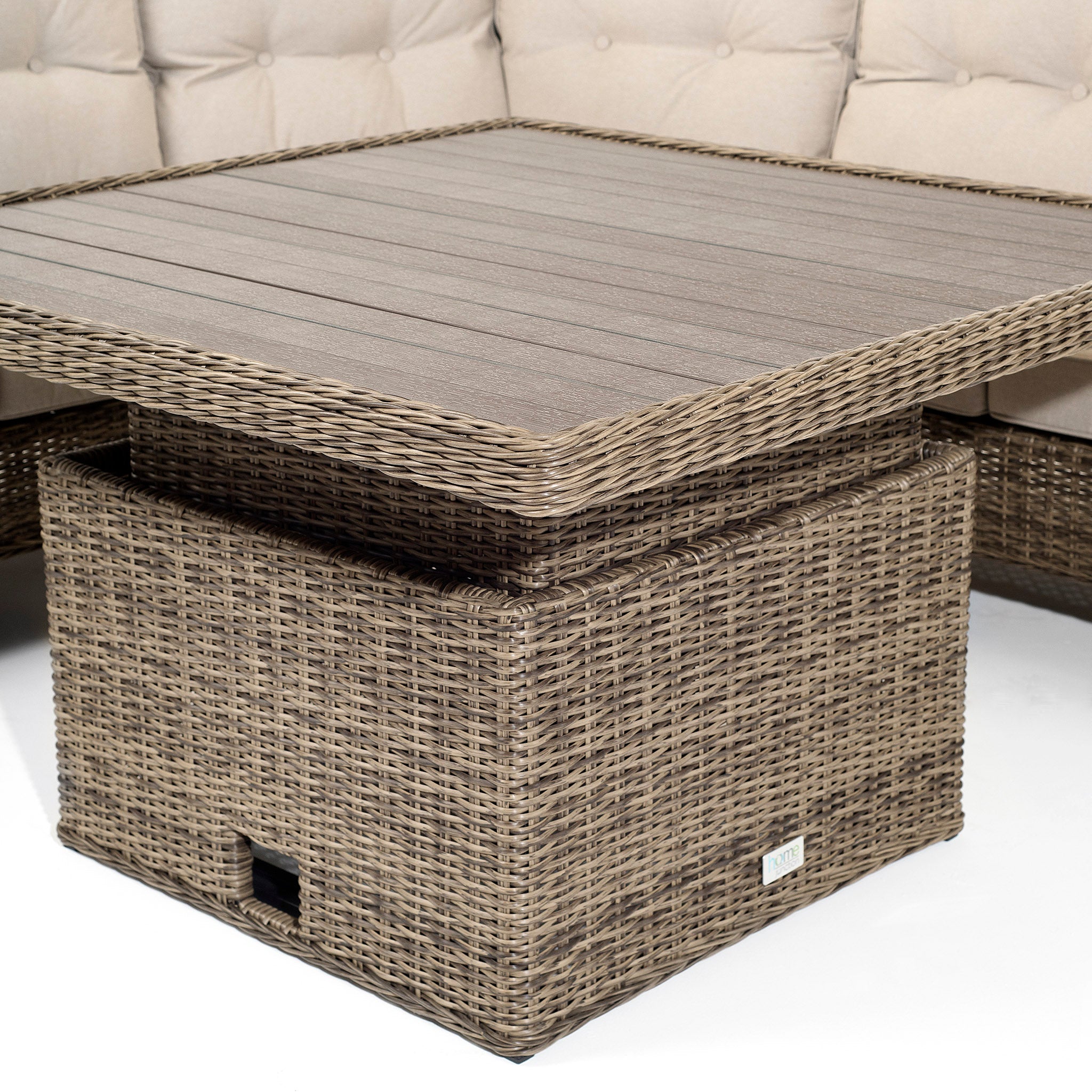 Hazz Corner Sofa with Rising Table and 2 Benches in Brown Rattan - Italiancityfurniture