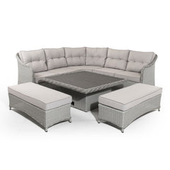 Hazz Corner Sofa with Rising Table and 2 Benches in Grey Rattan - Italiancityfurniture