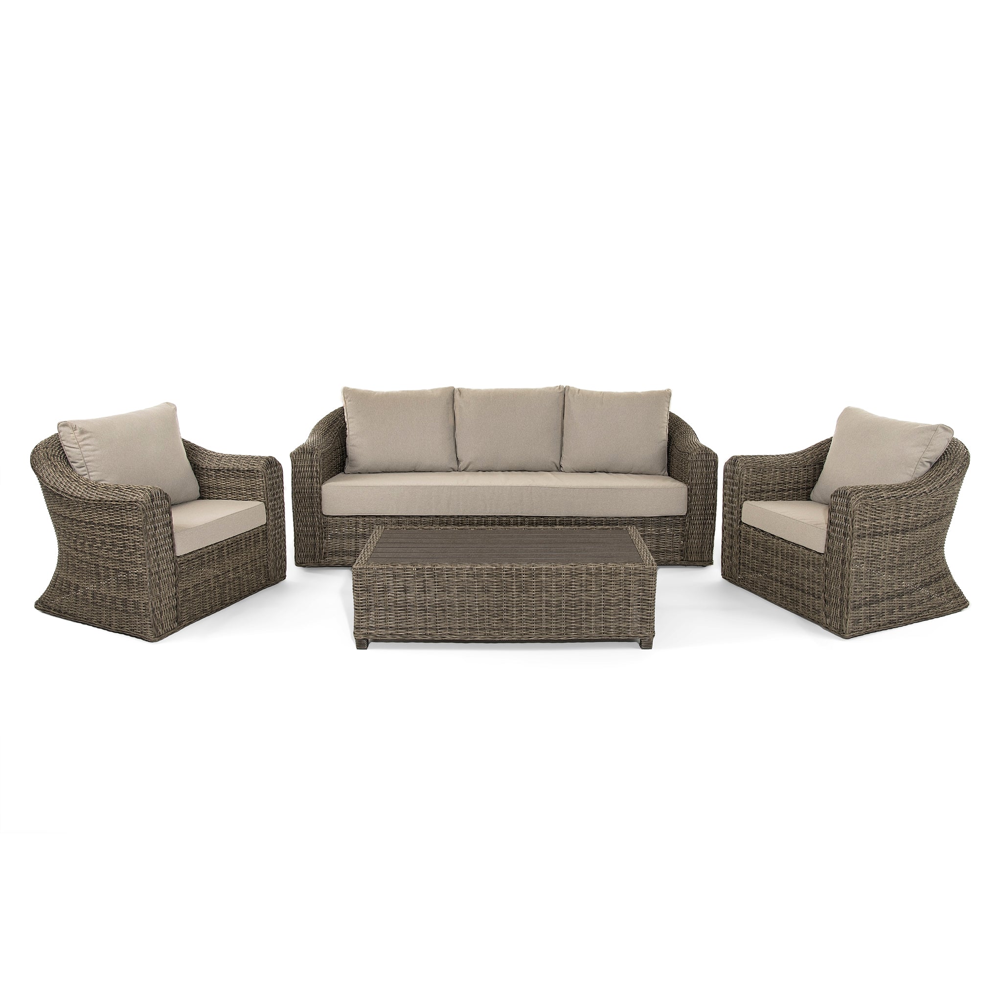 Inde 3 Seater Sofa with 2 Armchairs and Coffee Table in Brown Rattan - Italiancityfurniture