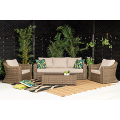 Inde 3 Seater Sofa with 2 Armchairs and Coffee Table in Brown Rattan - Italiancityfurniture