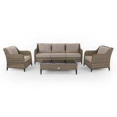 Isyea 3 Seater Sofa with 2 Armchairs and Coffee Table in Brown Rattan - Italiancityfurniture