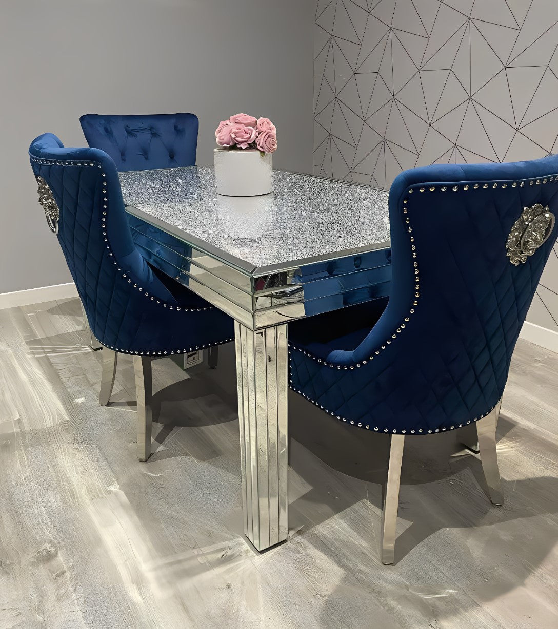 Crushed Glass Mirrored Dining Table And 4 Chair - Italiancityfurniture