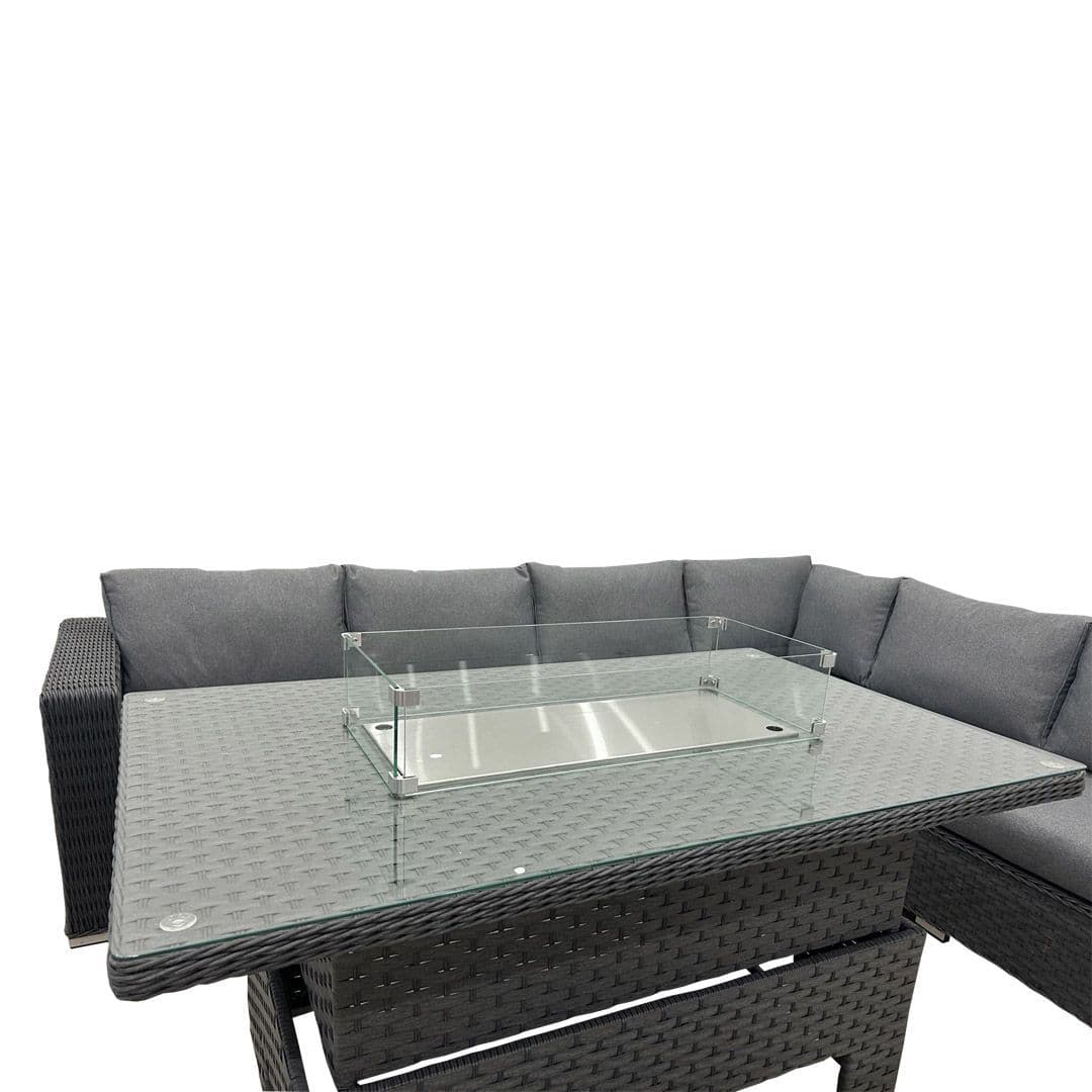 Corner Rising Dining Set with Fire Pit grey