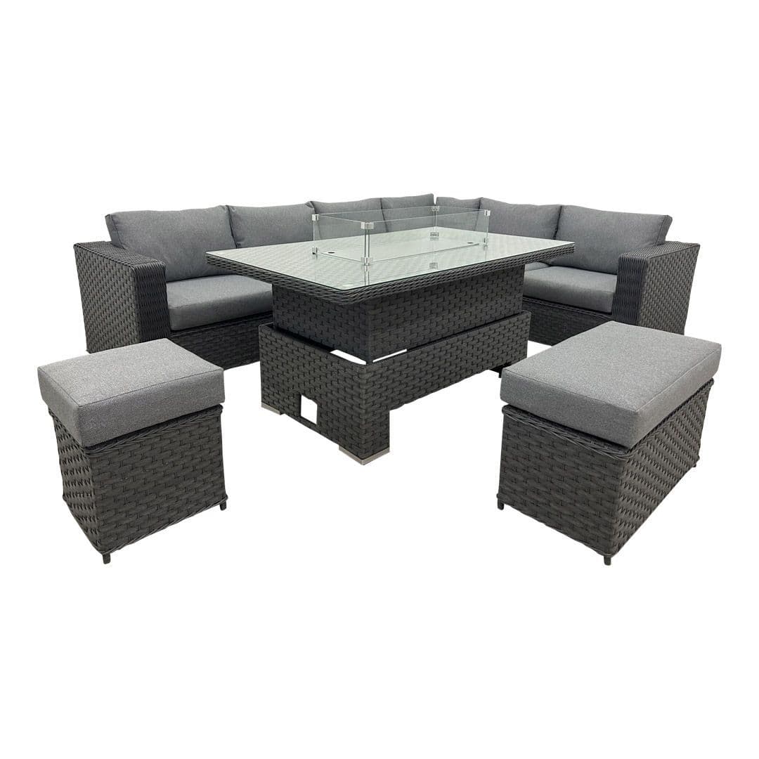 Corner Rising Dining Set with Fire Pit grey