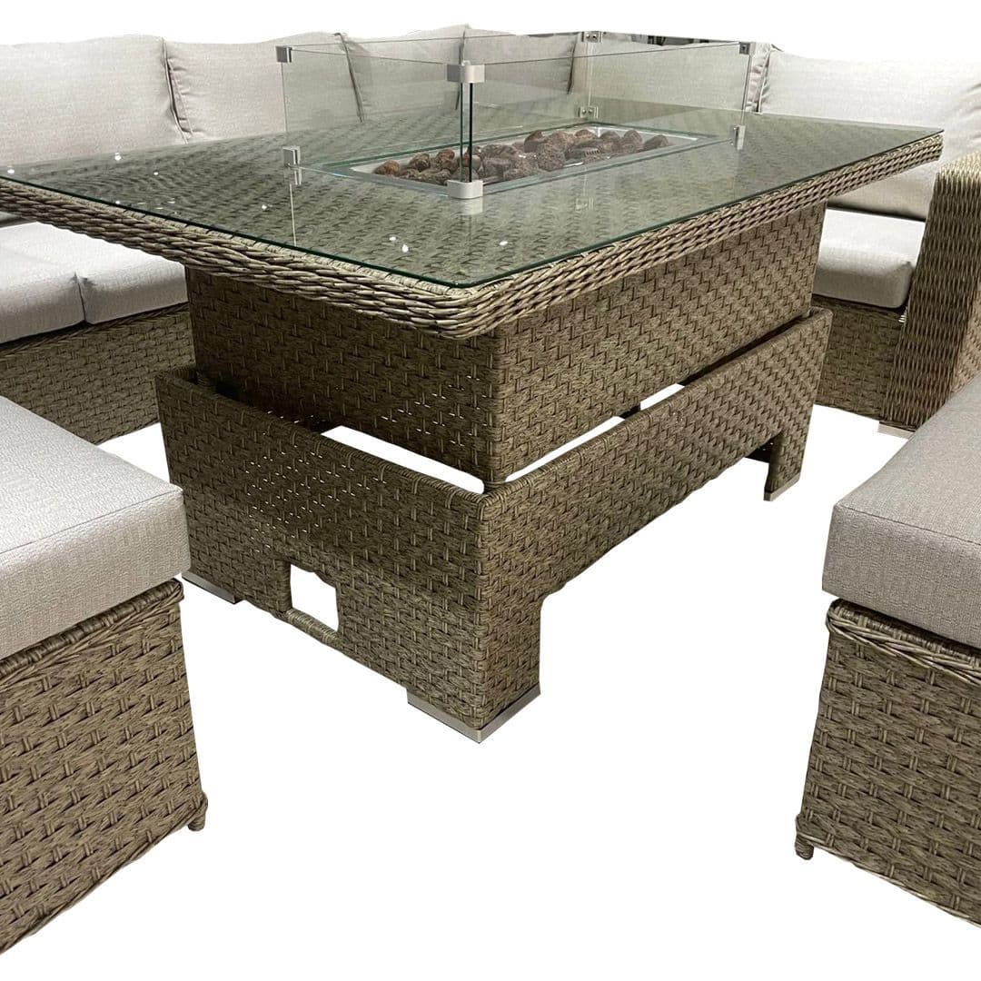 Corner Rising Dining Set with Fire Pit (Natural)