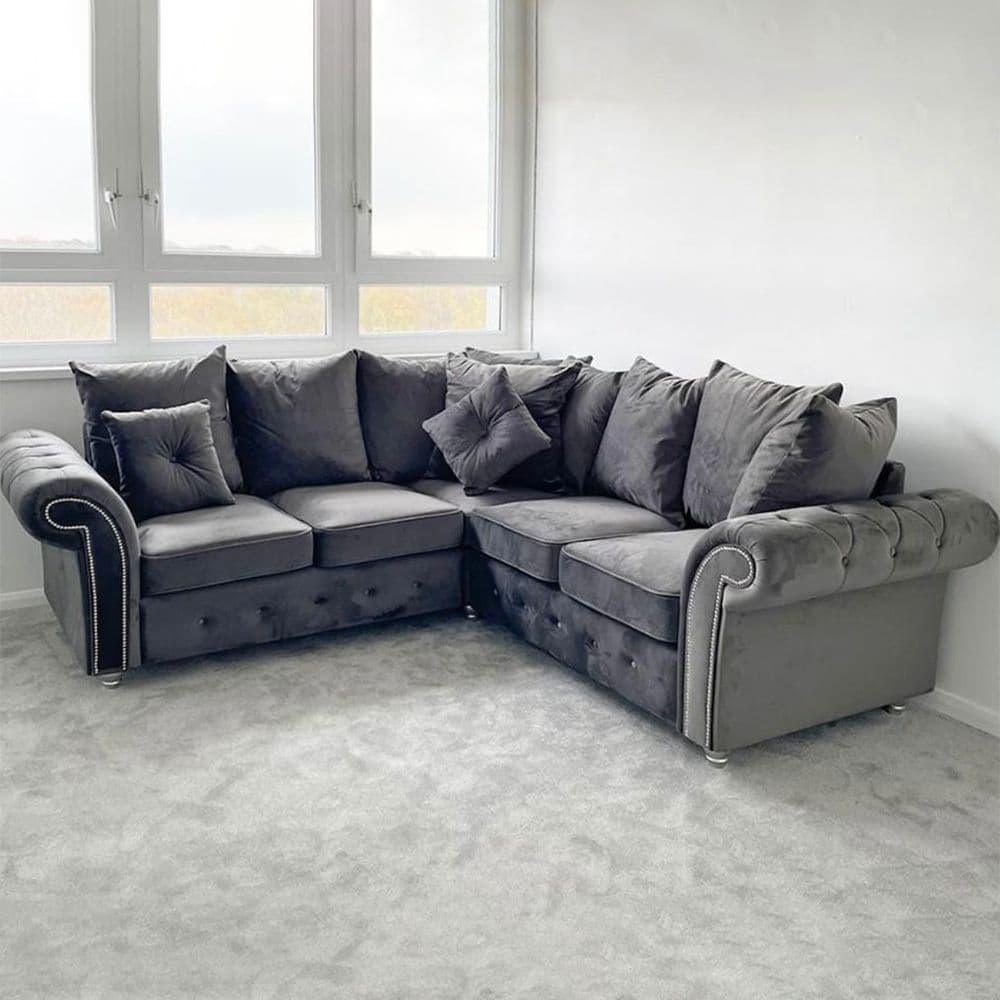 Denero 2 Corner 2 Grey Plush Sofa