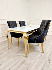 Elouise Gold Dining Set + 4 Luxury Black Chairs
