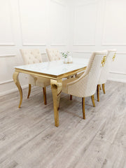 Elouise Gold Dining Set With 4 Cream Luxury Chairs
