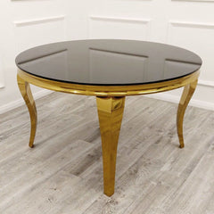 Elouise Round Gold Dining Set With 4 Luxury Black Chairs