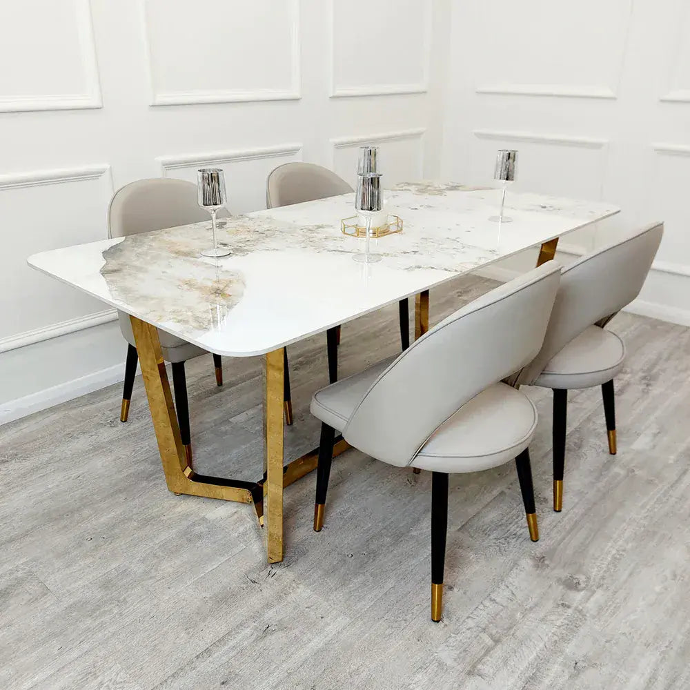 Lukan 1.8M Gold Sintered Stone Top Table With 4 Etta Chairs