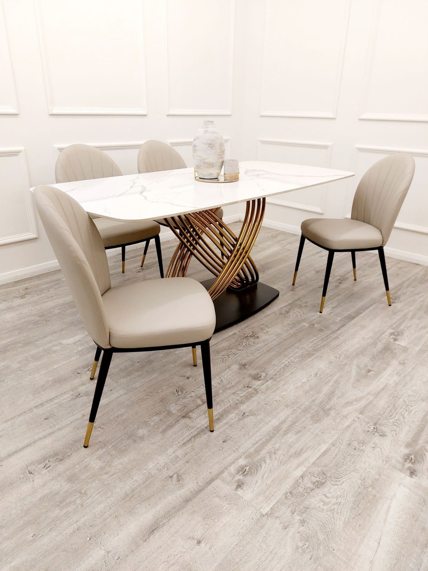 Riona 1.8M Gold Dining  Table With 4 Etta Chairs