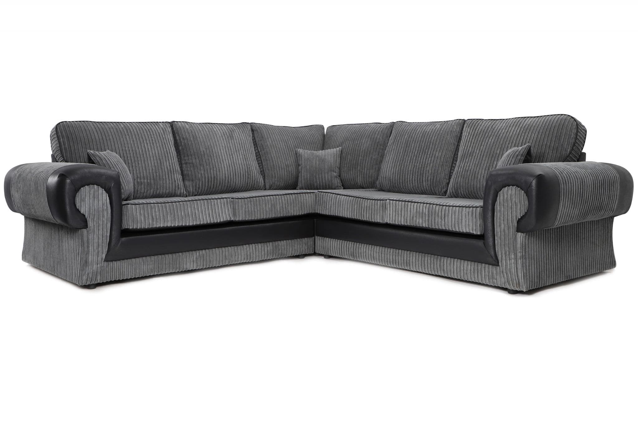 Sector Large Corner Sofa Black/Grey Cord Italian City Exclusive Furniture