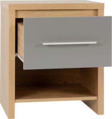 Seville 1 Drawer Bedside Cabinet High Gloss/Light Oak Effect Veneer