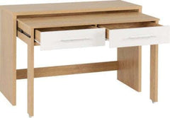 Seville 2 Drawer Slider Desk White High Gloss/Light Oak Effect Veneer