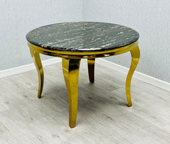 Sofia 110cm Round Black & Gold Frame Marble Table And 4 chair