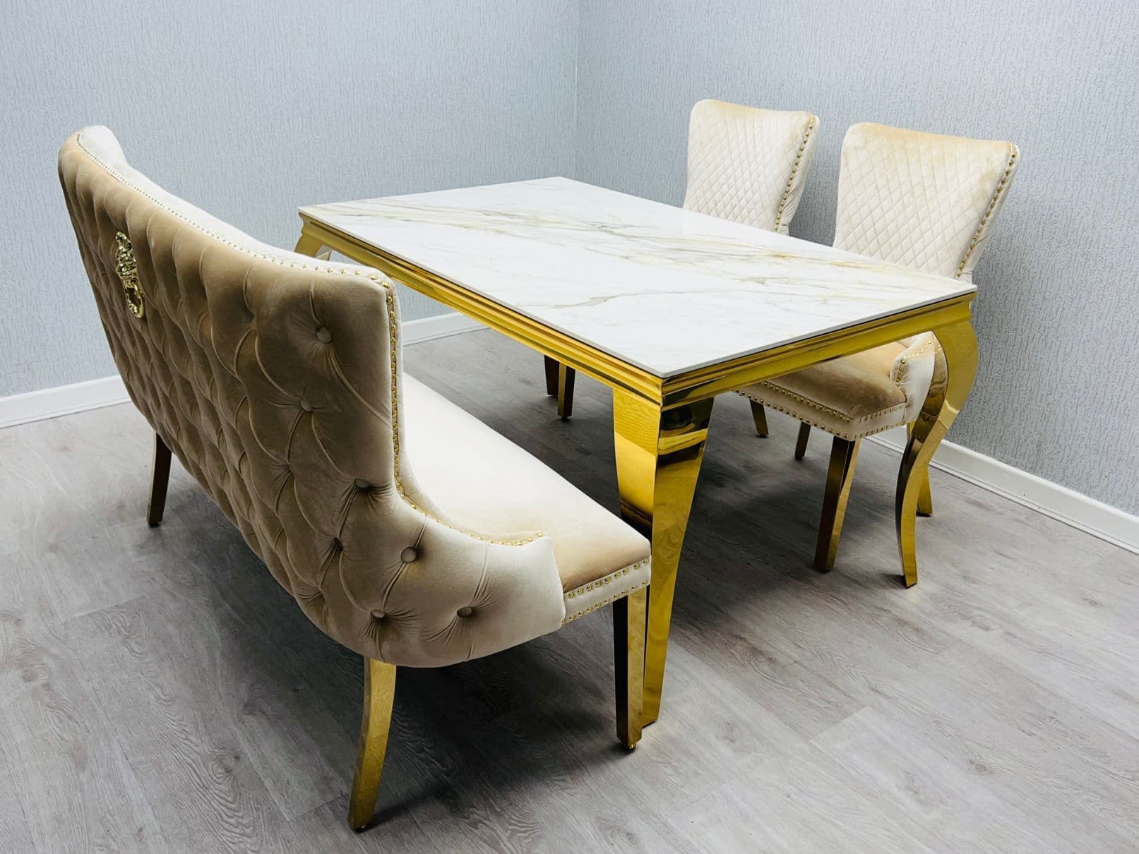 Sofia 150cm Ceramic Cream& Gold Frame  Table And 4 chair