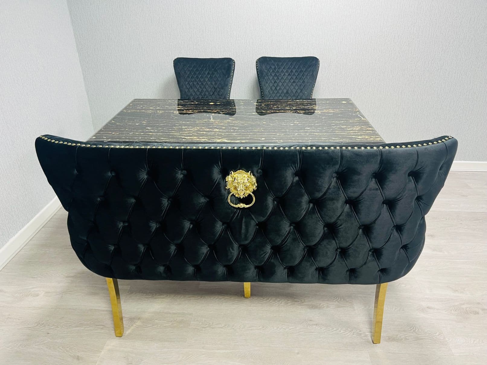 Sofia 160cm Black & Gold Frame Marble Table